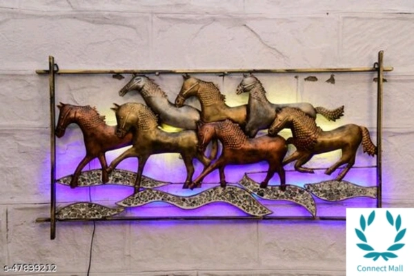 Iron 7Horses With Moziac With Led - Free Size, Metal, Pack of 1